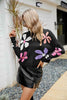 Flower Round Neck Drop Shoulder Sweater