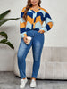 Plus Size Printed Notched Neck Long Sleeve Blouse