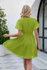 Surplice Neck Tie Waist Flutter Sleeve Pleated Dress