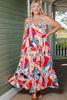 Plus Size Printed Tie Straps Straight Neck Maxi Dress