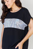 Sew In Love Shine Bright Full Size Center Mesh Sequin Top in Black/Silver