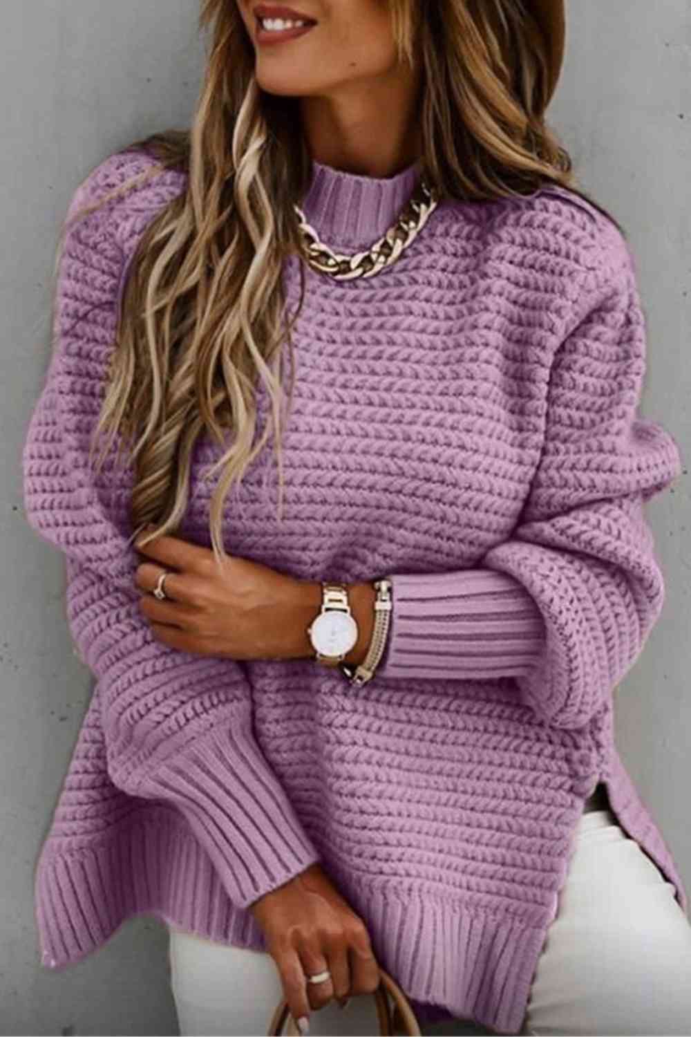 Round Neck Slit Sweater