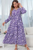 Plus Size Printed Mock Neck Buttoned Maxi Dress