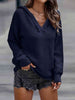 Ribbed Fringed V-Neck Hooded Sweater