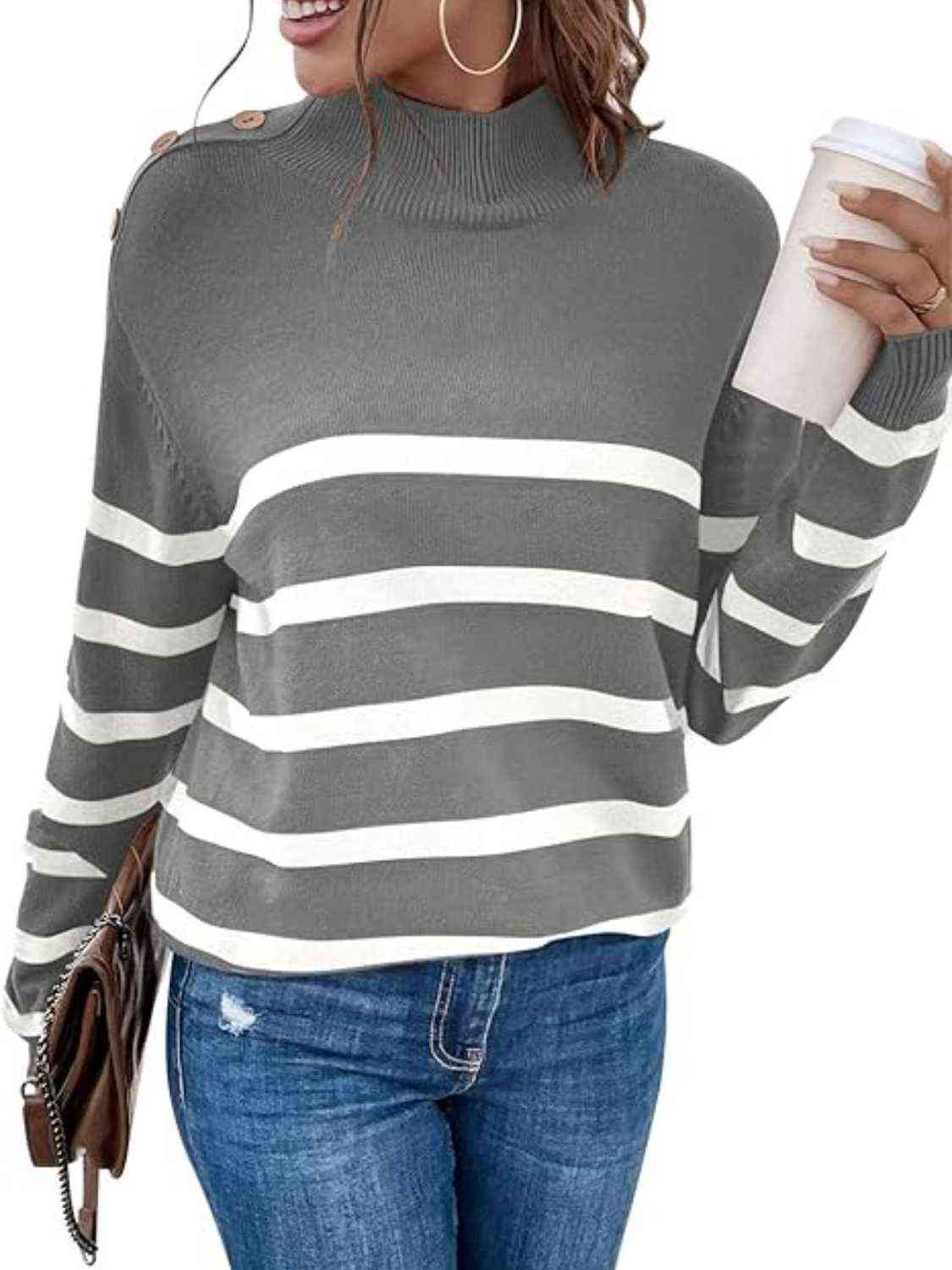 Striped Shoulder Detail Sweater