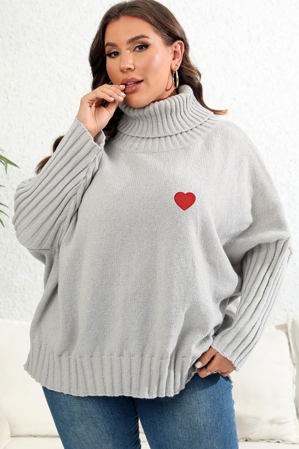 Plus Size Turtle Neck Long Sleeve Sweater