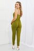 Capella Comfy Casual Full Size Solid Elastic Waistband Jumpsuit in Chartreuse