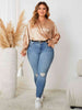 Plus Size Surplice Neck Flounce Sleeve Blouse