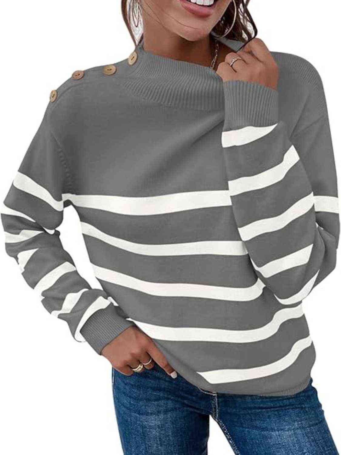 Striped Shoulder Detail Sweater