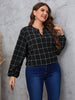 Plus Size Notched Neck Long Sleeve Blouse