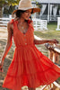 Tie-Shoulder Decorative Button V-Neck Dress