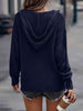 Ribbed Fringed V-Neck Hooded Sweater