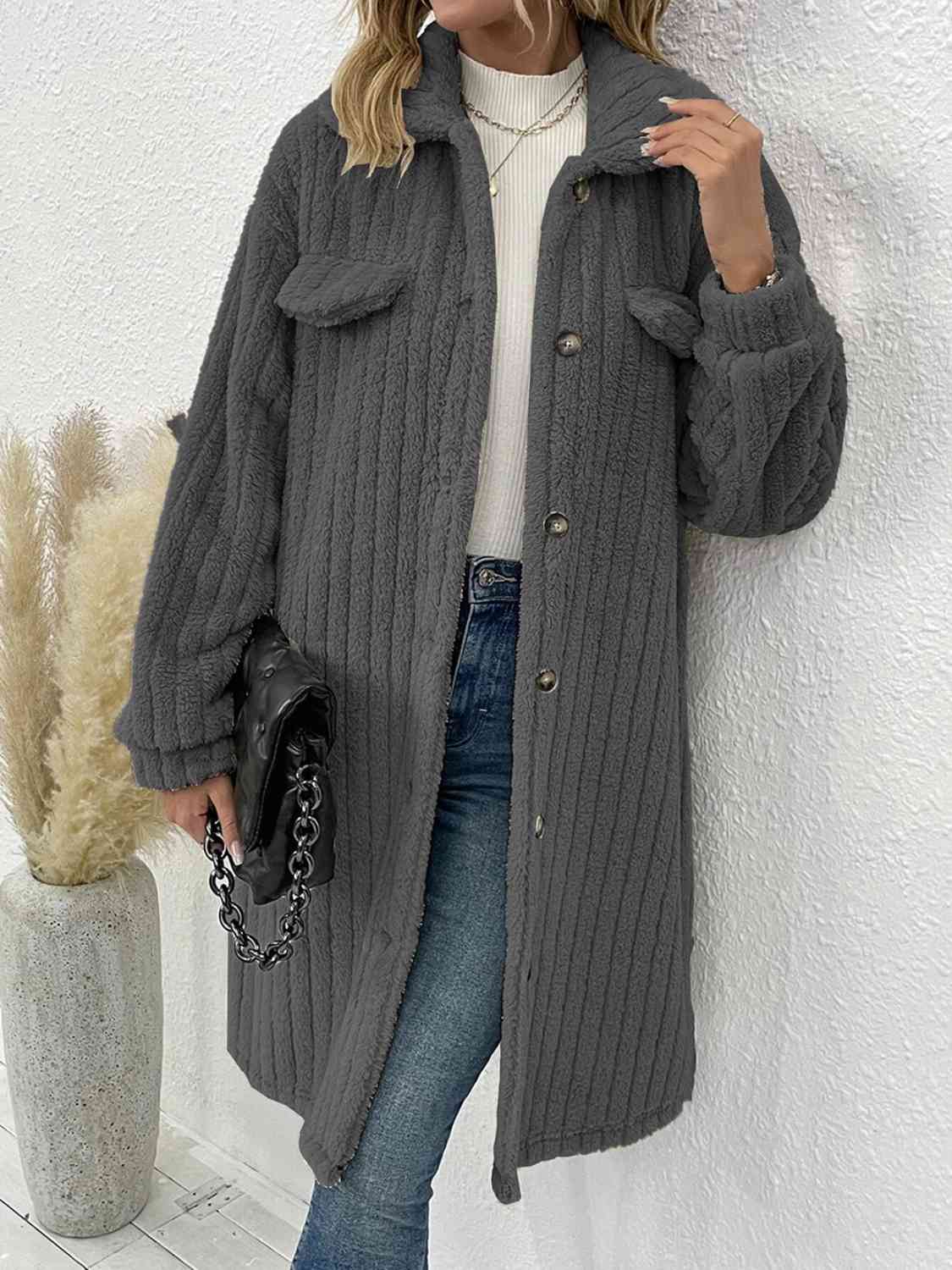 Collared Neck Drop Shoulder Coat