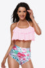 Two-Tone Ruffled Halter Neck Two-Piece Swimsuit