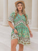 Plus Size Printed V-Neck Short Sleeve Mini Dress