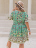 Plus Size Printed V-Neck Short Sleeve Mini Dress