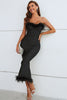 Feather Trim Strapless Sweetheart Neck Dress