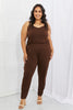 Capella Comfy Casual Full Size Solid Elastic Waistband Jumpsuit in Chocolate