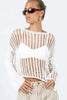 Openwork Boat Neck Long Sleeve Cover Up