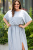 Plus Size Round Neck Split Flutter Sleeve Maxi Dress