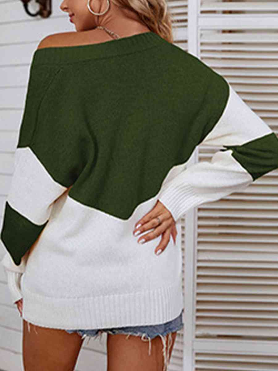 Color Block V-Neck Sweater