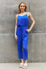 ODDI Full Size Textured Woven Jumpsuit in Royal Blue