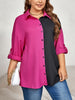 Plus Size Contrast Color Roll-Tap Sleeve Shirt