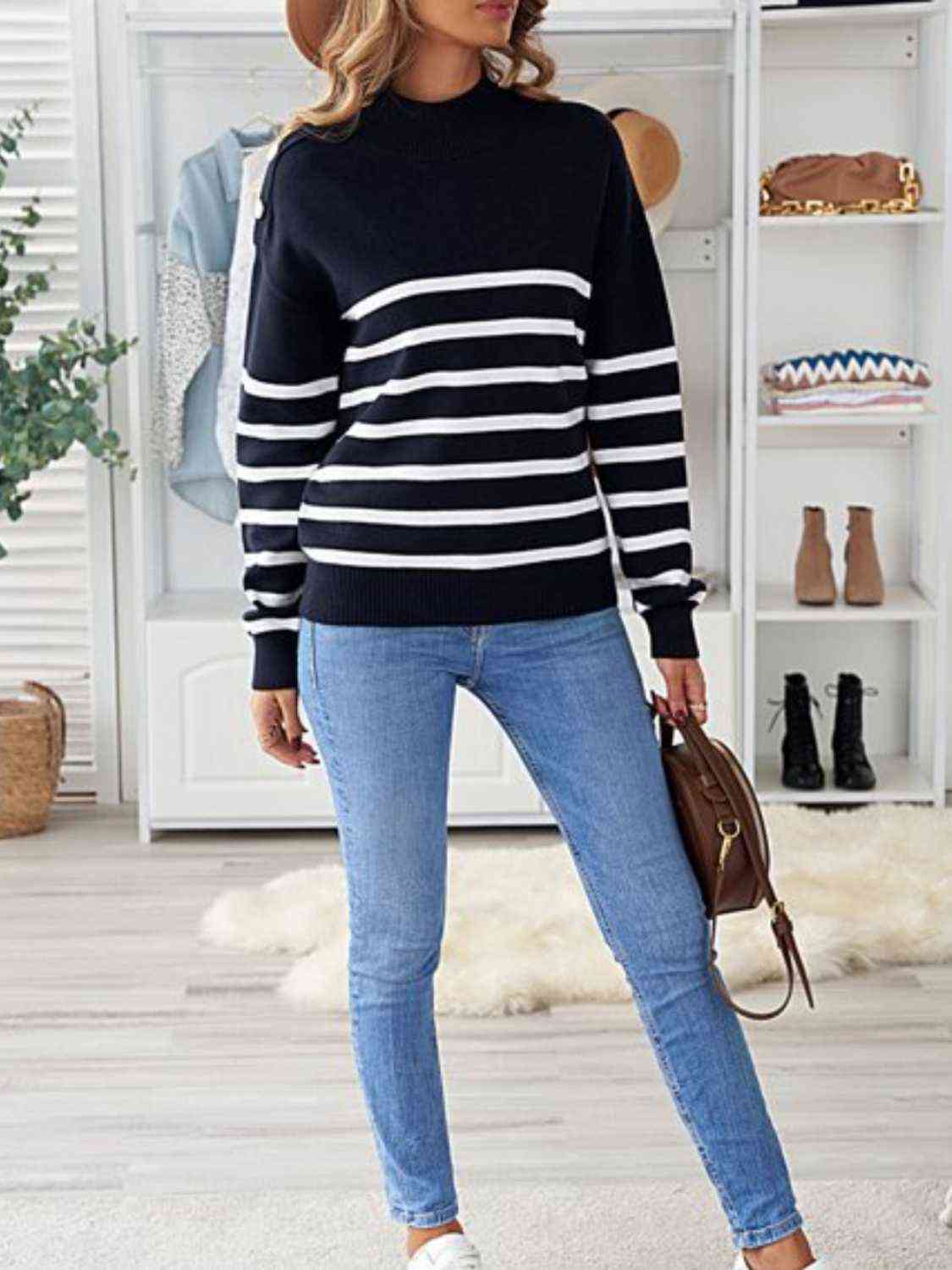 Striped Shoulder Detail Sweater