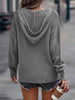 Ribbed Fringed V-Neck Hooded Sweater