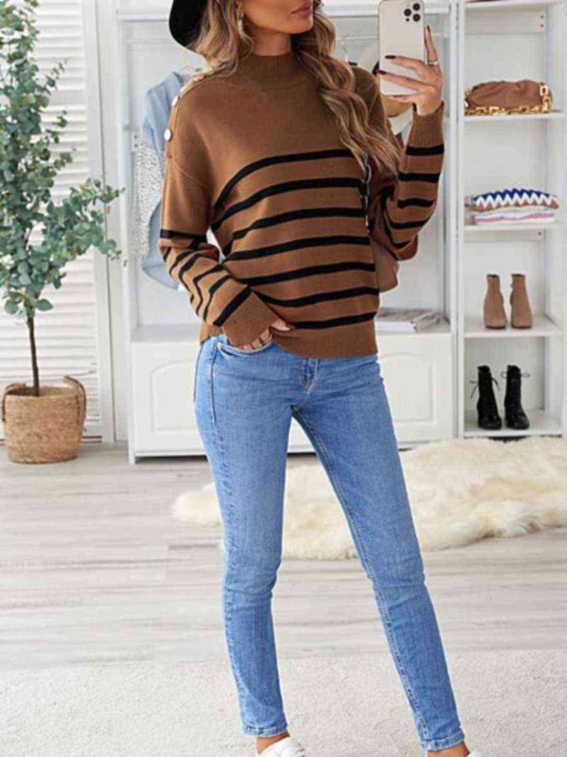 Striped Shoulder Detail Sweater