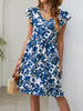 Floral V-Neck Flutter Sleeve Dress