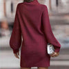 Mock Neck Lantern Sleeve Sweater Dress